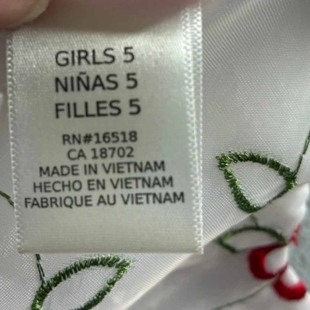 Youngland Girls White Red Floral Embroidered Dress Ribbon‎ Bow Party Size 5